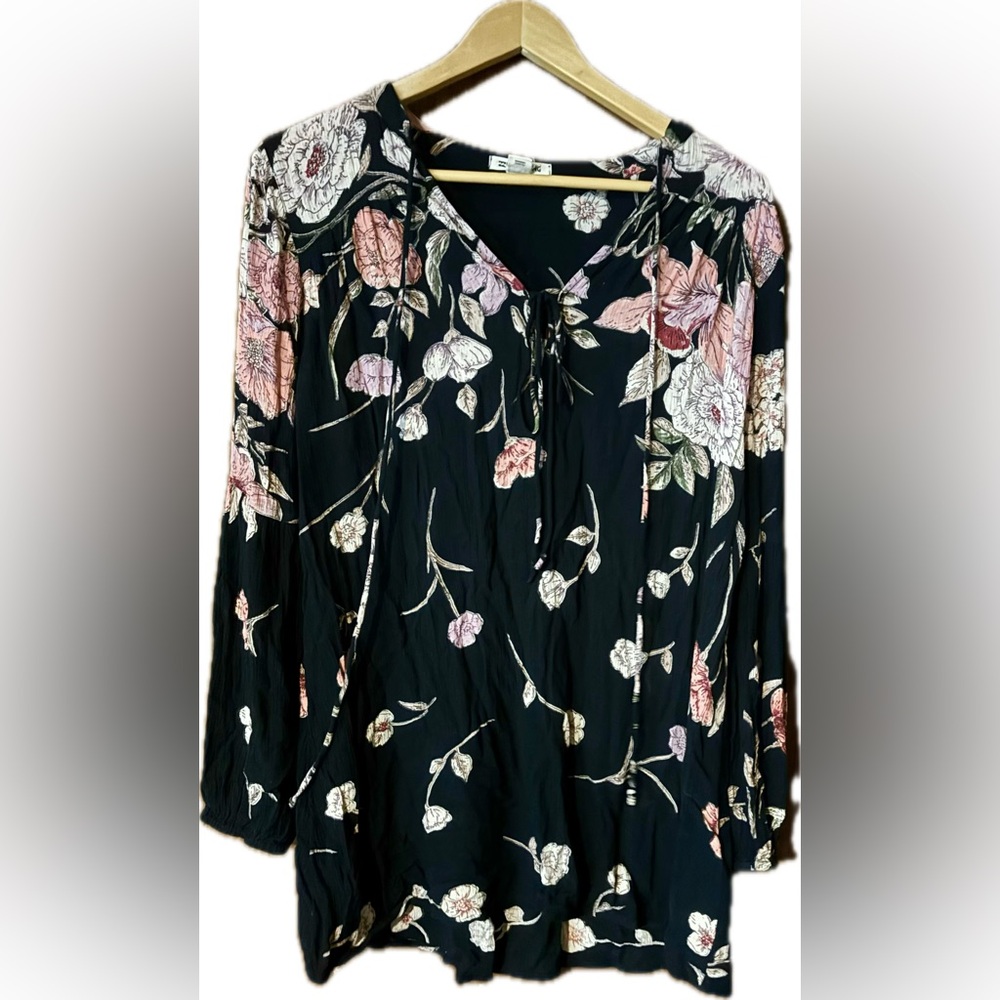 BILLABONG Rayon Floral Black Long Sleeve Top